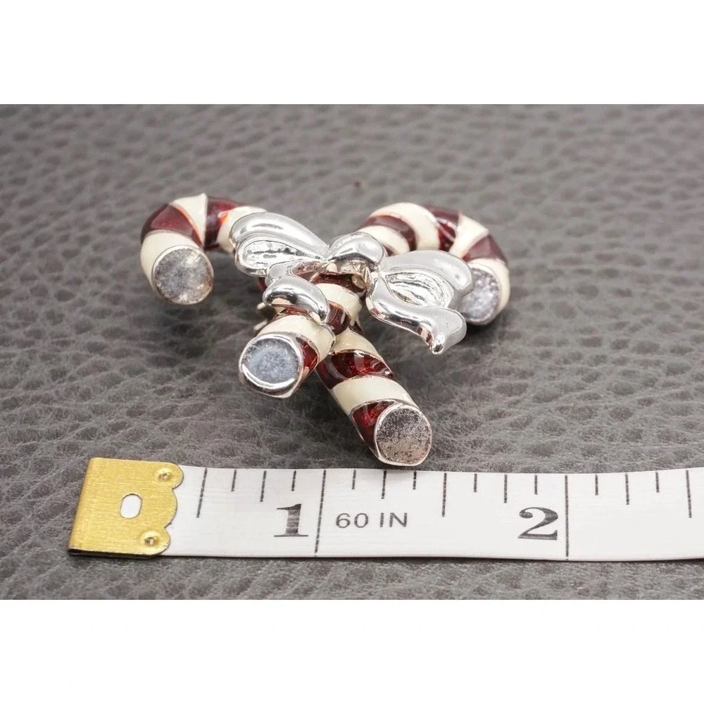 Vintage Napier Christmas Candy Cane Brooch Pin Red White Enamel Silver Tone